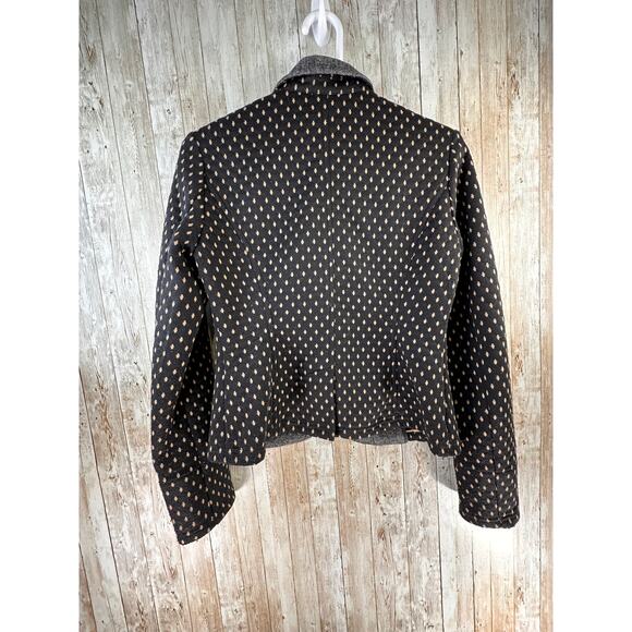 Free People Blazer Womens S Black Tan Diamond Textured Polka Dot Tweed Coat - Picture 4 of 9